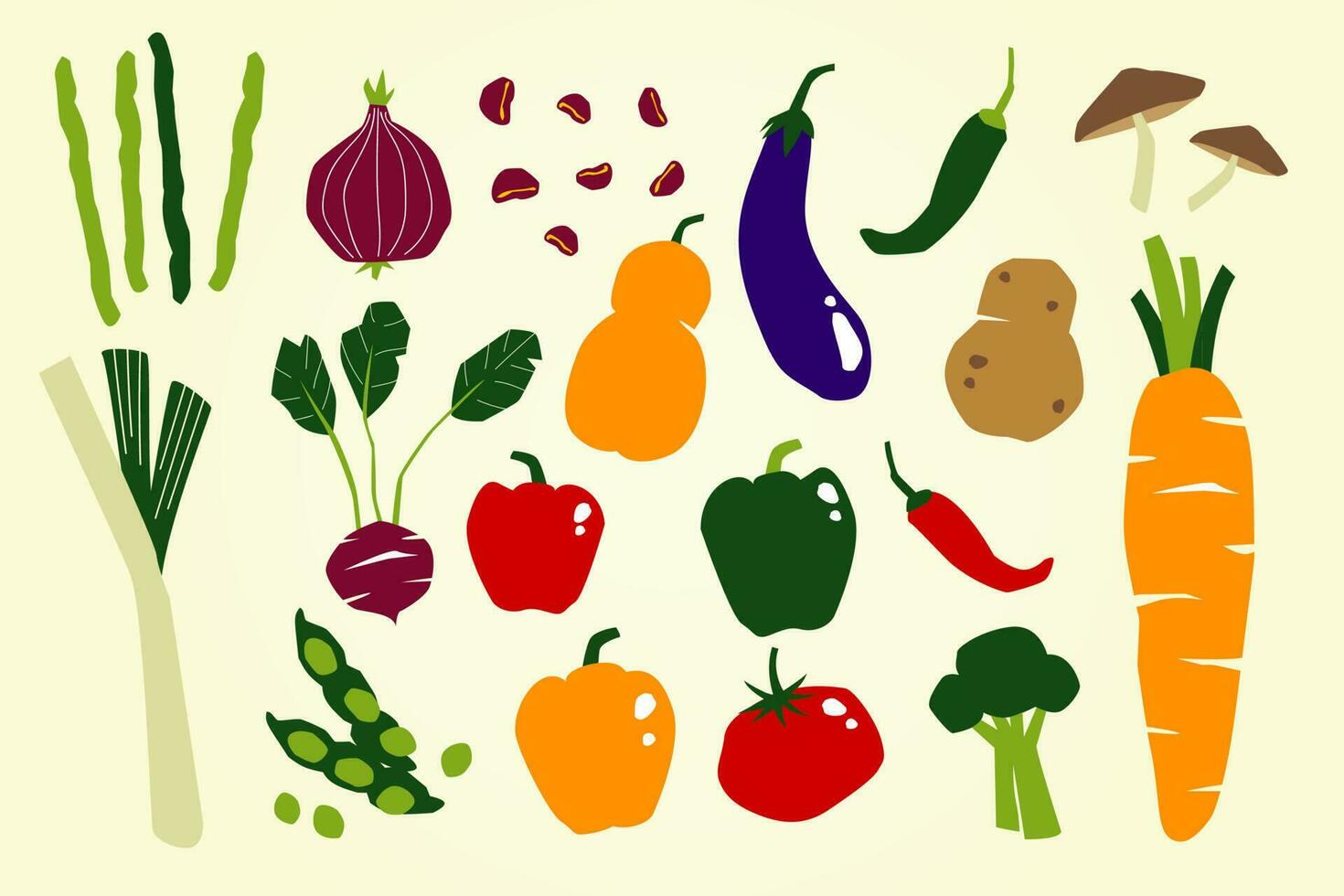 vistoso vegetales plano icono o vector conjunto