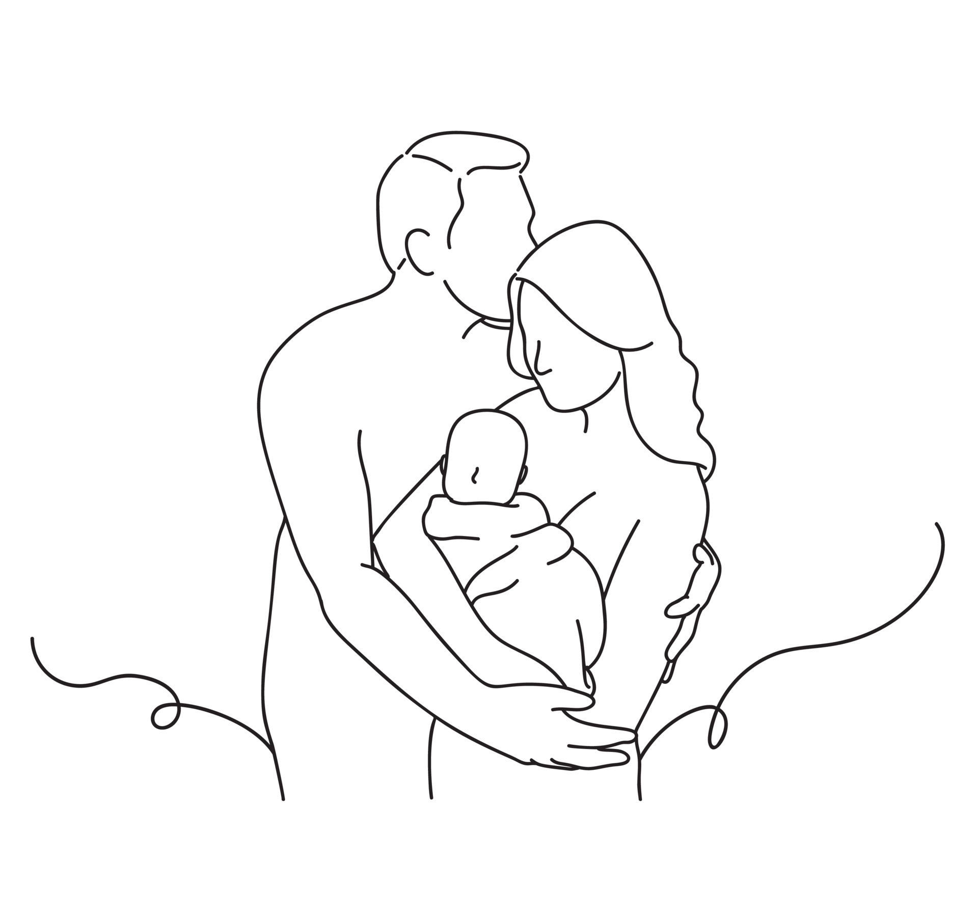 Newborn one line art. Line drawing baby . Baby sleeping 