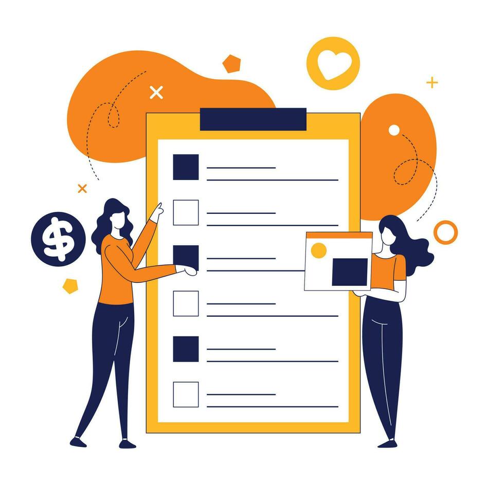 Flat design modern vector illustration concept of online survey, questionnaire form presentation
