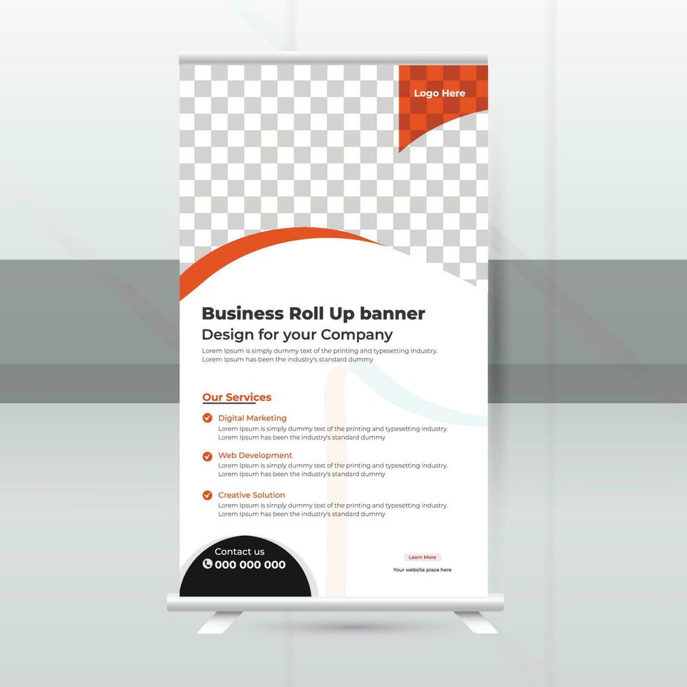 Business Roll-Up Standee Design. Banner Template, pop-up stand, Trending banner design for your company vector