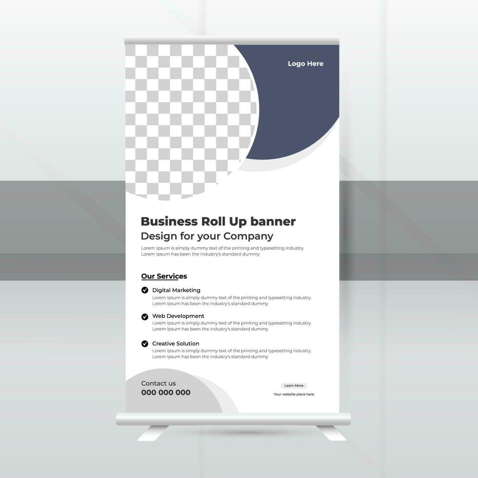 Business Roll-Up Standee Design. Banner Template, pop-up stand, and Trending banner design for your company covered vector