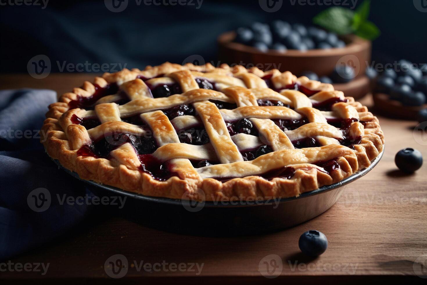 Delicious berry pie on the table ai generate photo