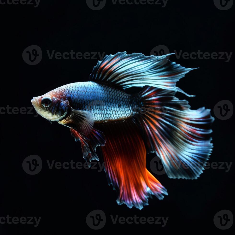 Portrait betta fish isolated on black ai generate photo