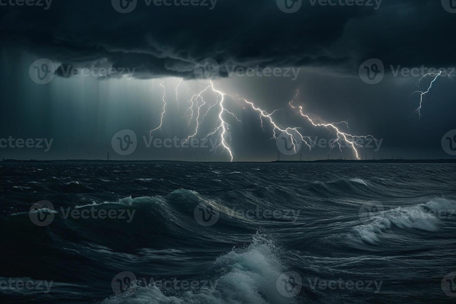 Portrait thunder storm on the sea ai generate photo