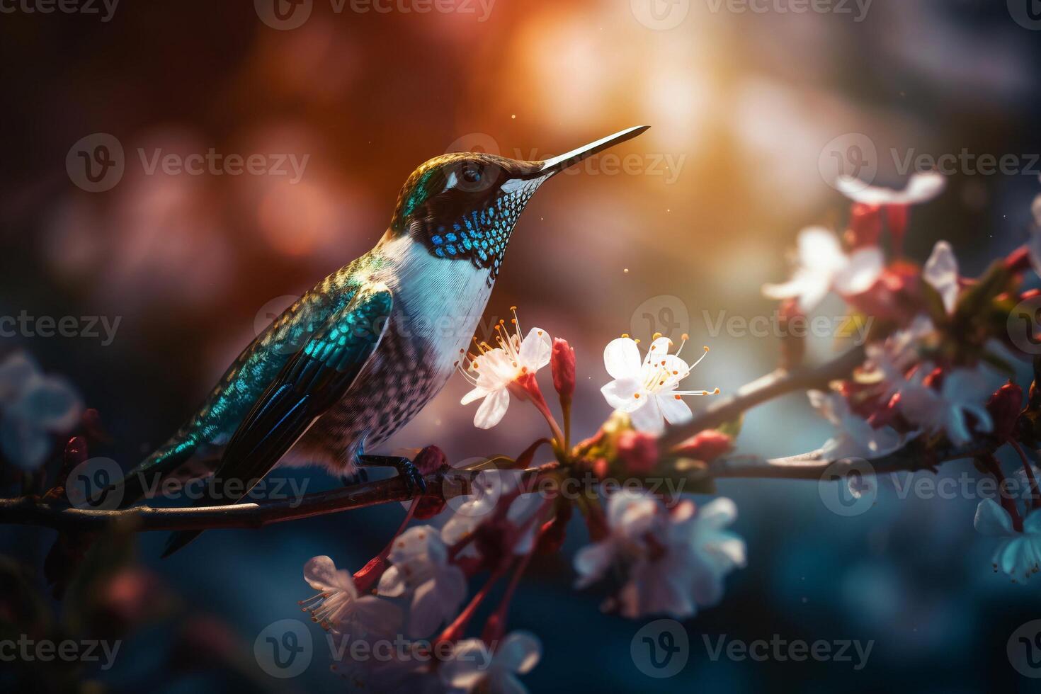 Portrait hummingbird with flower ai generate photo