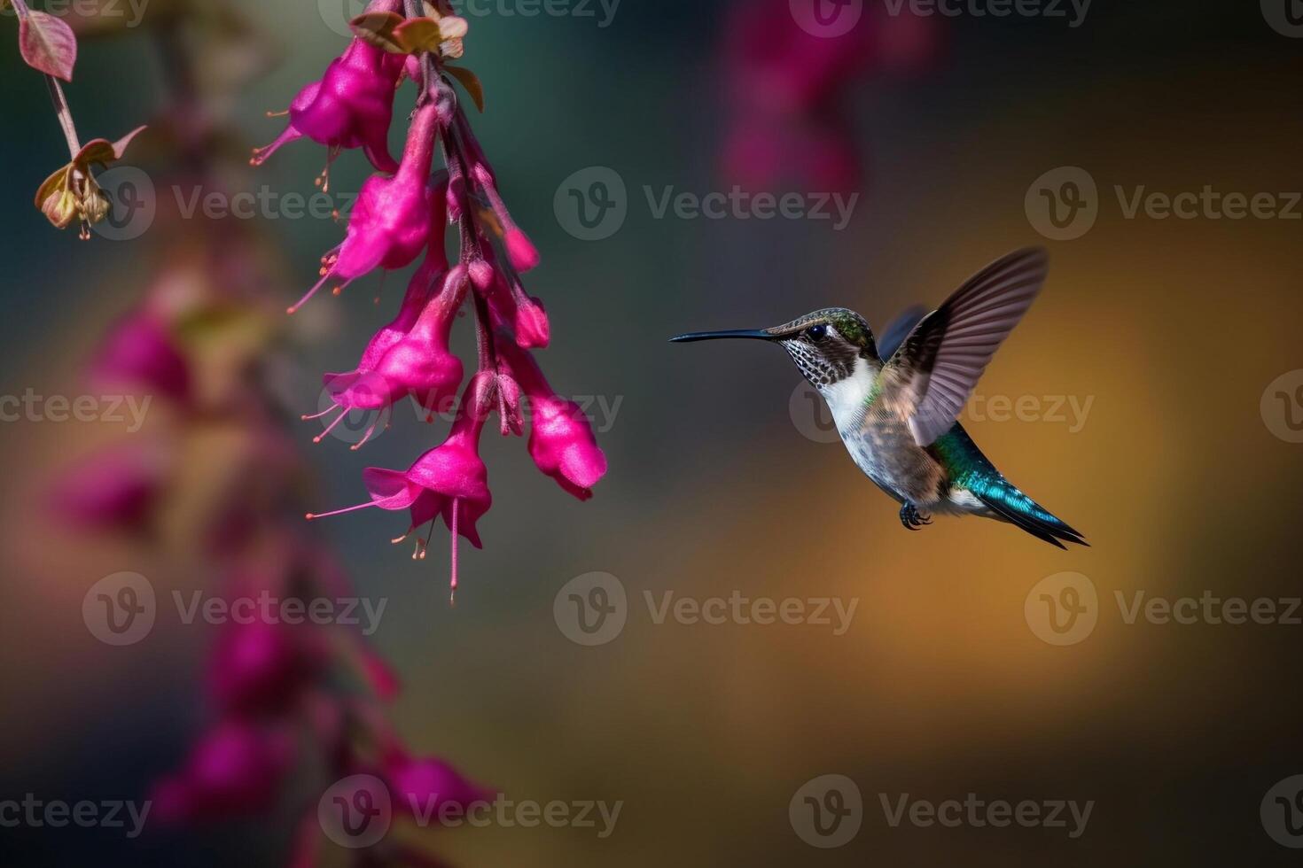 Portrait hummingbird with flower ai generate photo