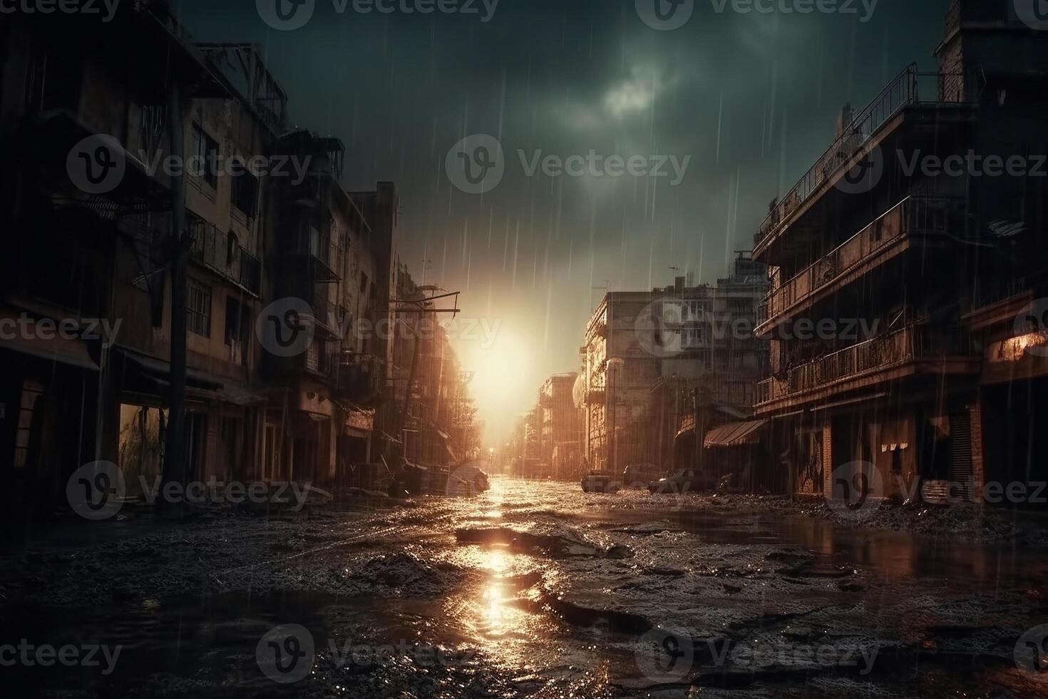 Portrait city destroyed ai generate photo