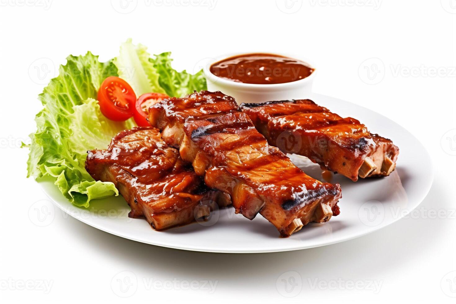 Grilled beef on the plate isolated on white ai generate photo