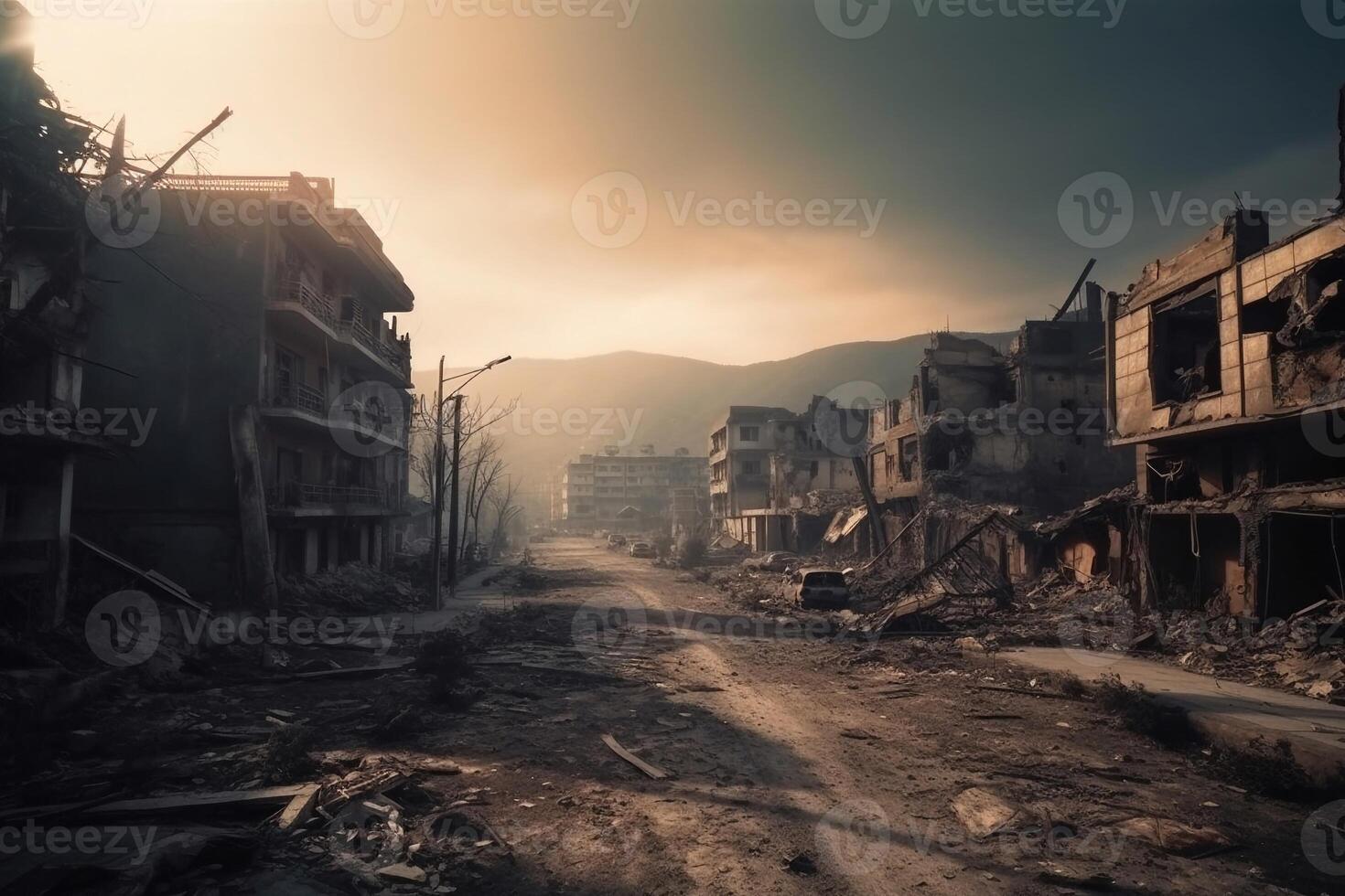 Portrait of a city was destroyed ai generate photo