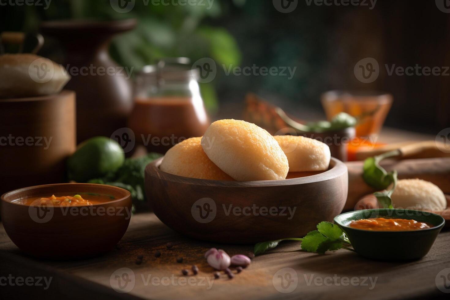 Asian food with sauce on the table ai generate photo
