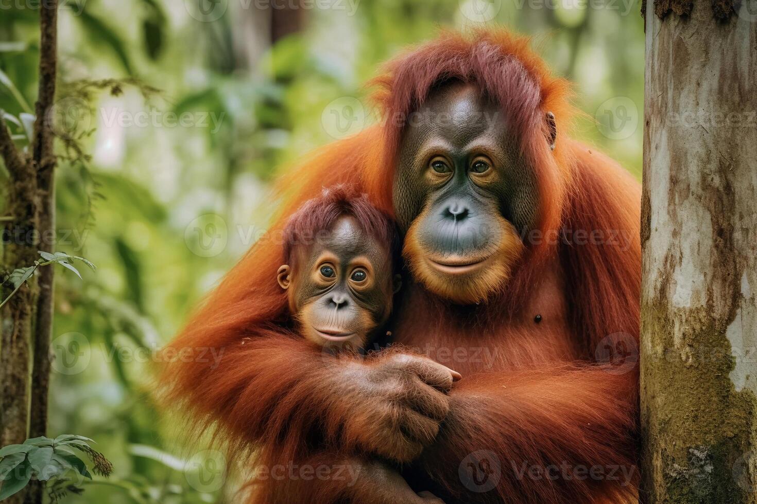 Portrait orangutan on the forest ai generate photo