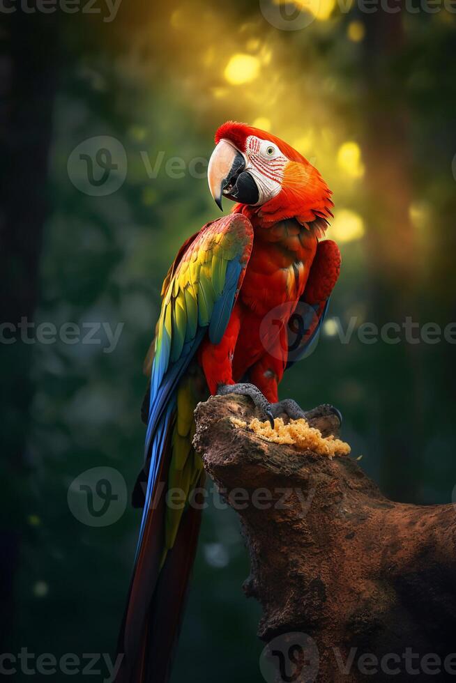 Macaw on the forest ai generate photo