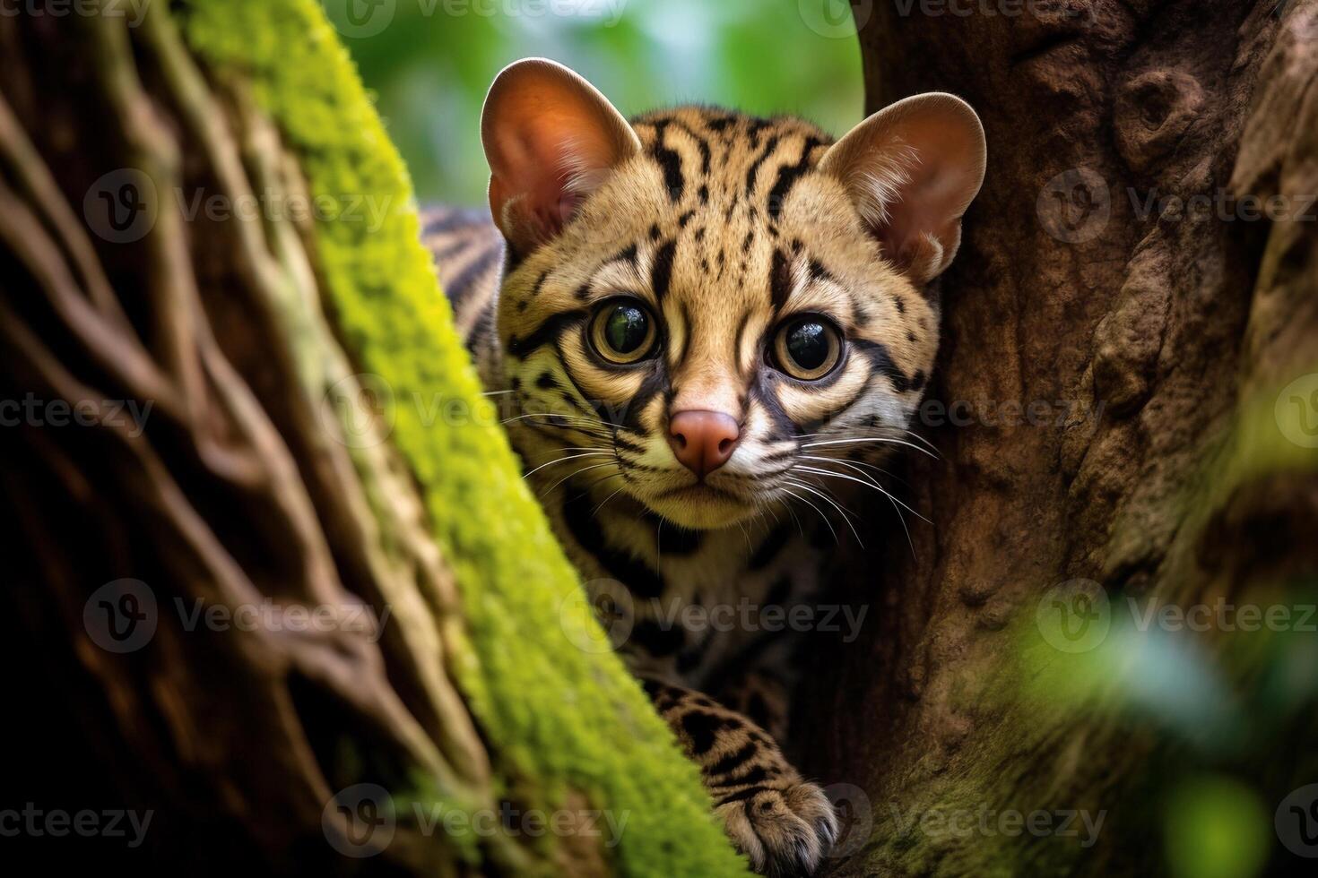 Portrait a wild cat on the forest ai generate photo