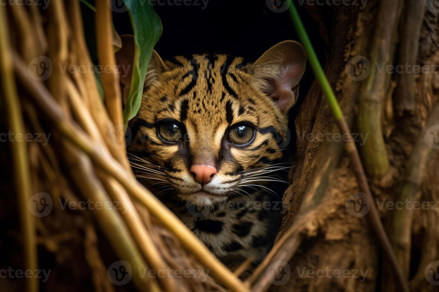 Portrait a wild cat on the forest ai generate photo