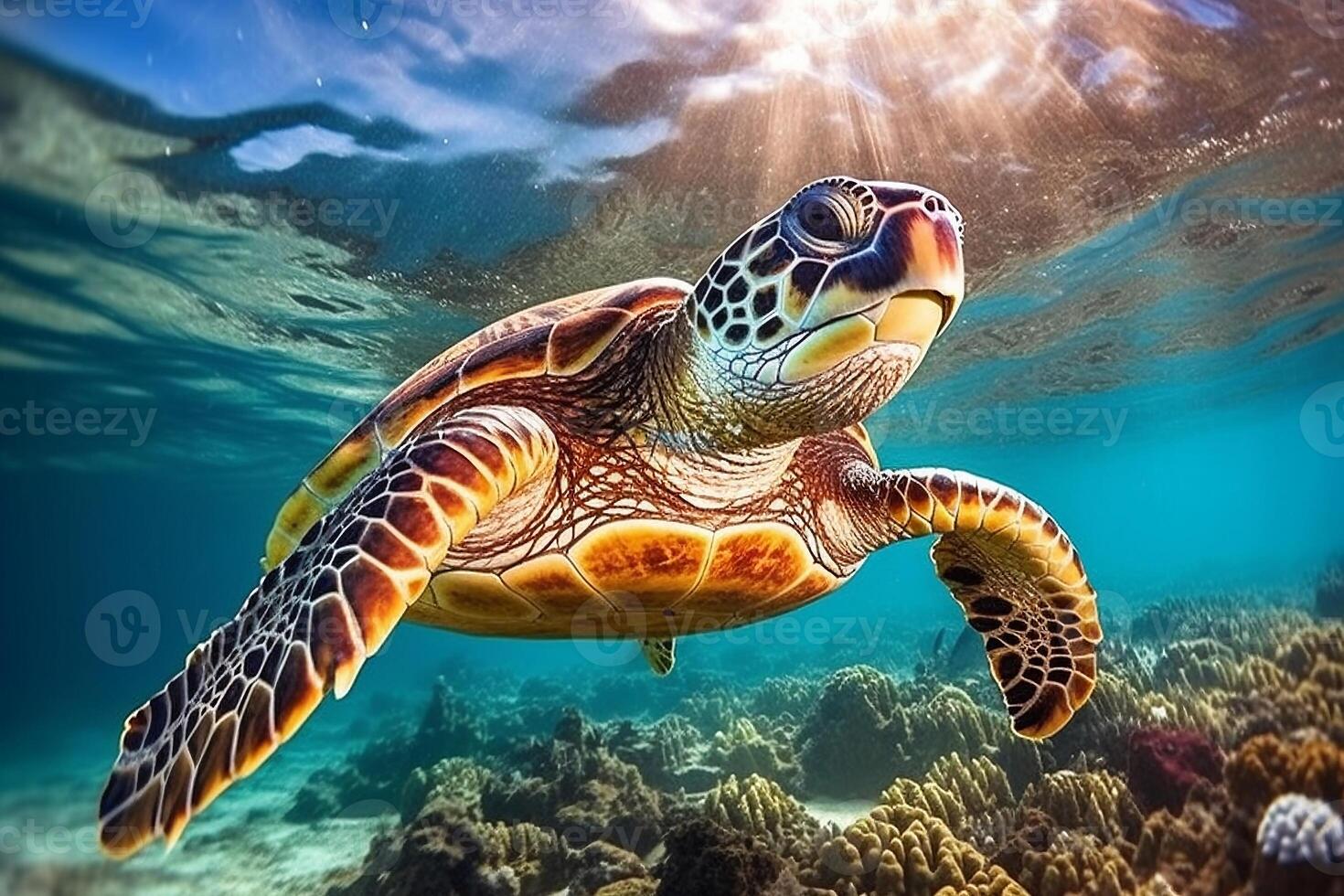 Portrait turtle on the sea ai generate photo