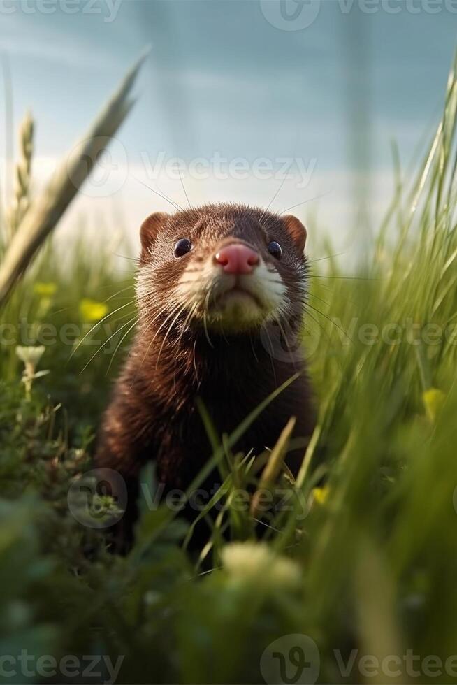 Portrait a beaver on the lake ai generate photo