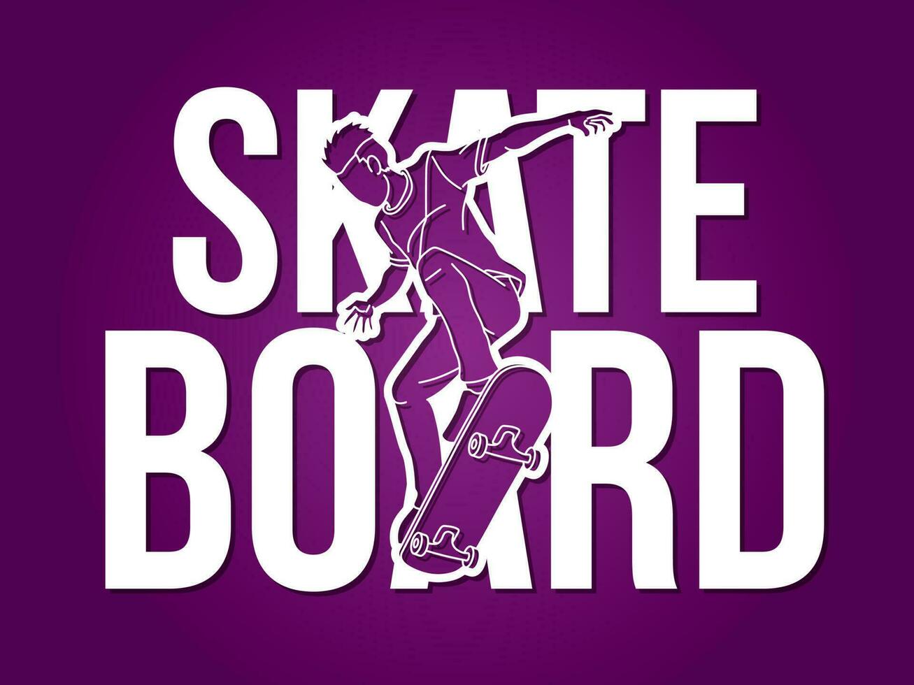 Skateboard and Skateboarder Action with Font Design Graphic Vector