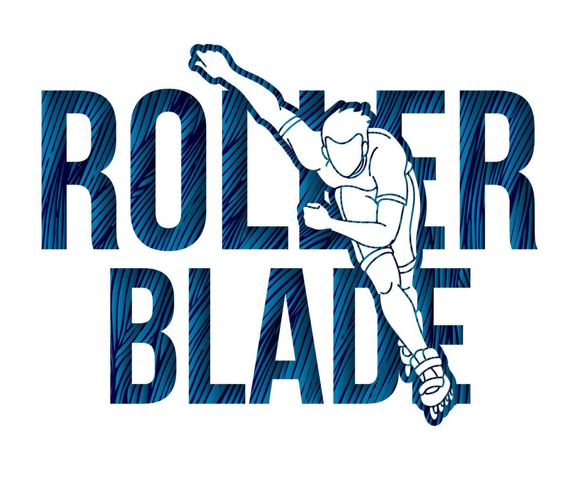 Rollerblade Roller Skate Player with Text Font Design Extreme Sport Cartoon Graphic Vector