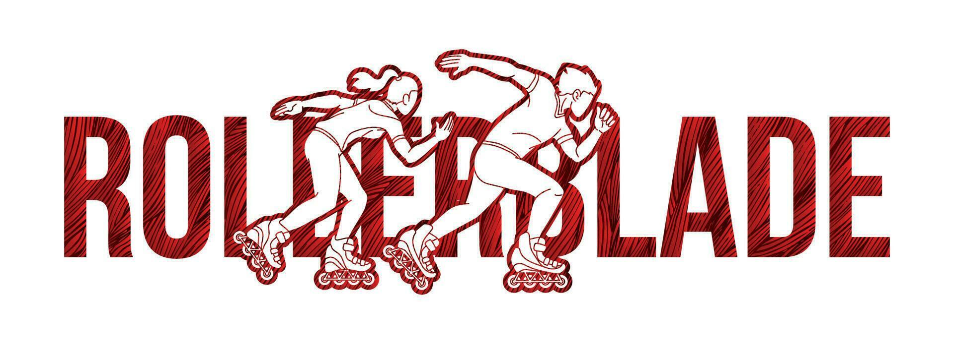 patinar rodillo patinar jugador con texto fuente diseño extremo deporte dibujos animados gráfico vector