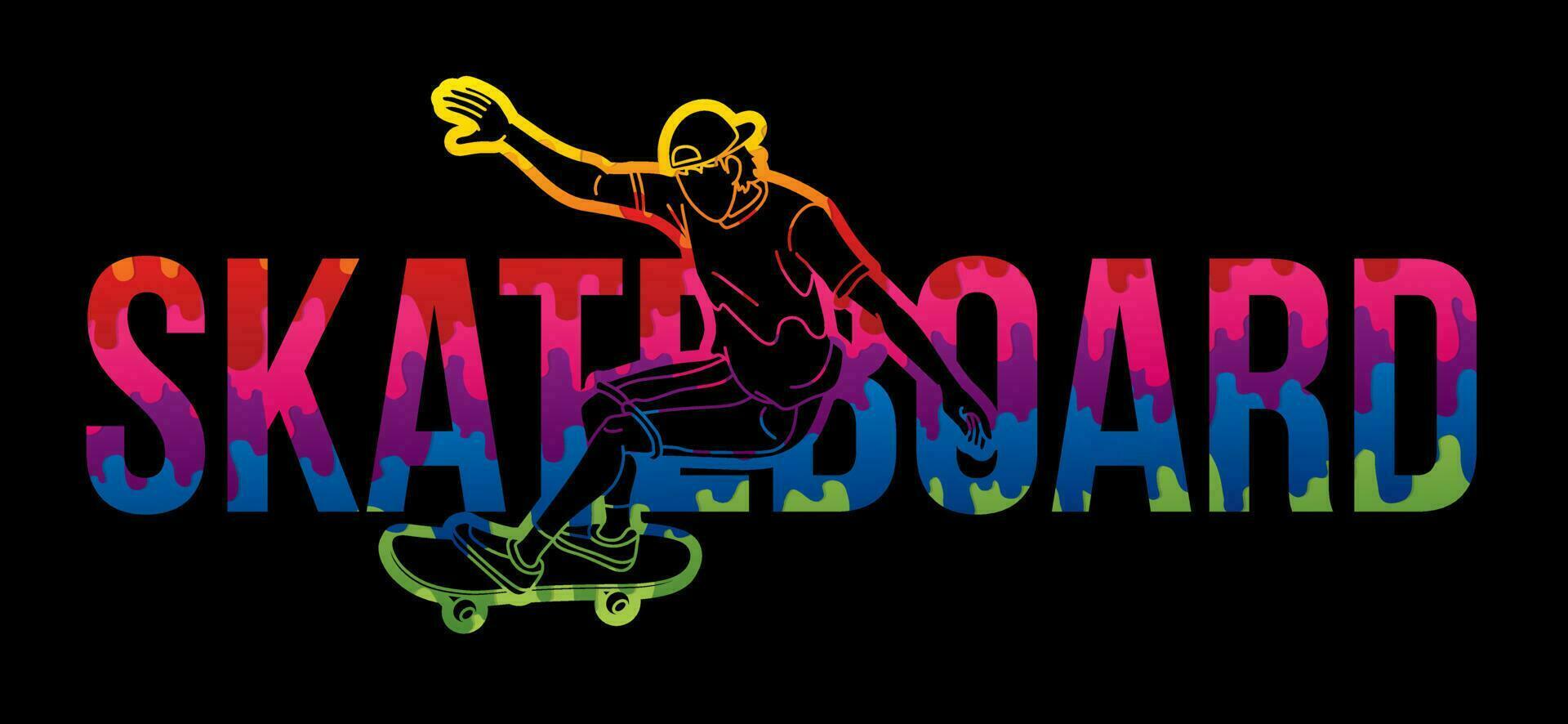 Skateboard and Skateboarder Action with Text Font Design vector