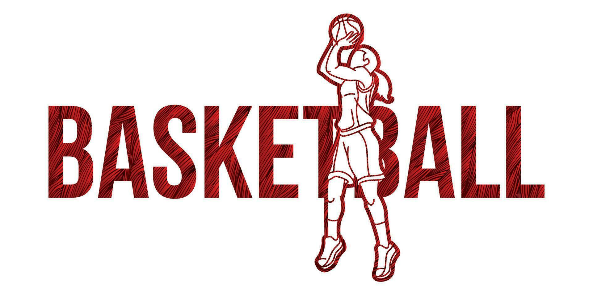 Basketball Font Text Design with Female Sport Player Shooting Ball vector