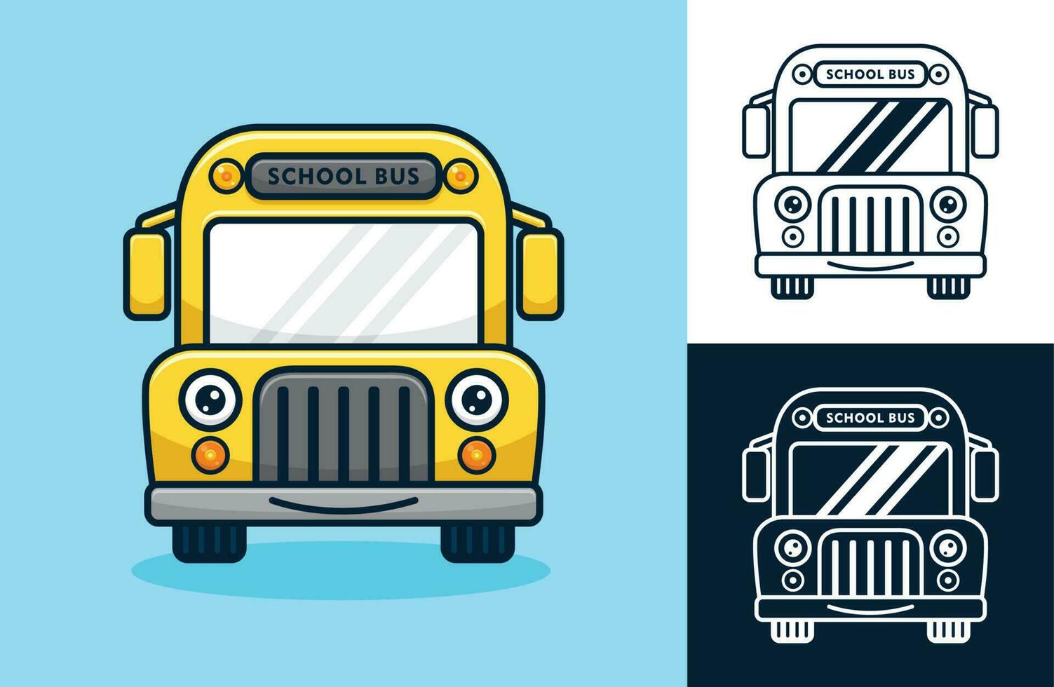 Smiling school bus. Vector cartoon illustration in flat icon style