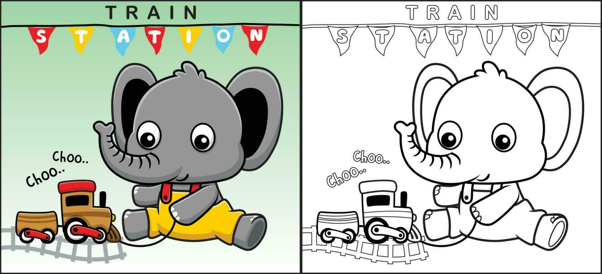 colorante libro o página de pequeño elefante dibujos animados con eso juguete vector