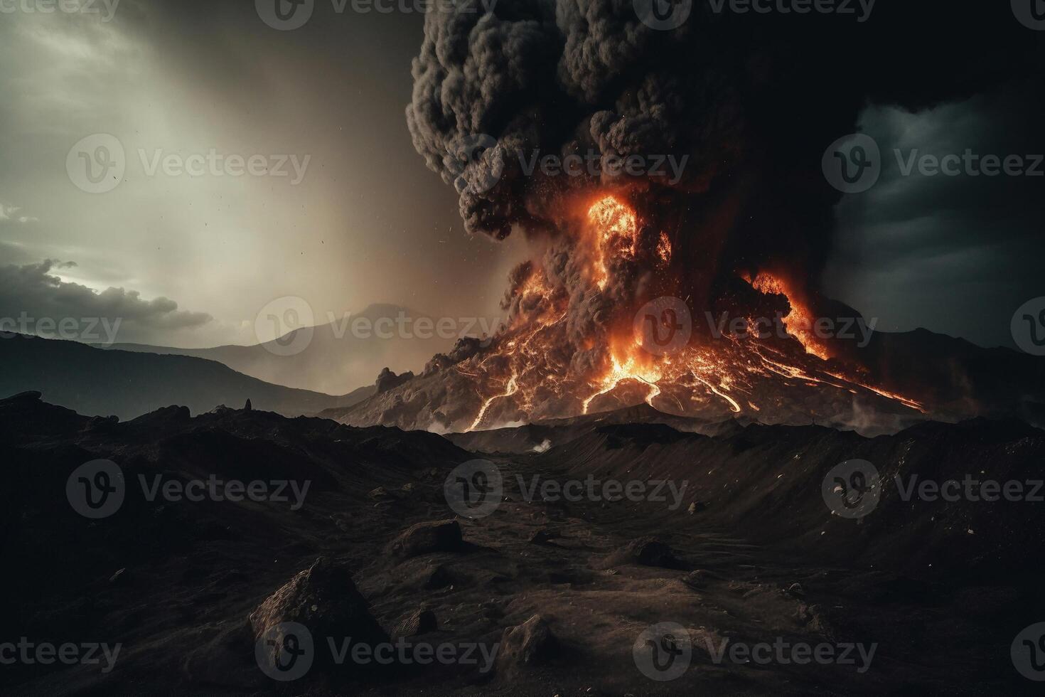 Portrait erupting volcano ai generate photo