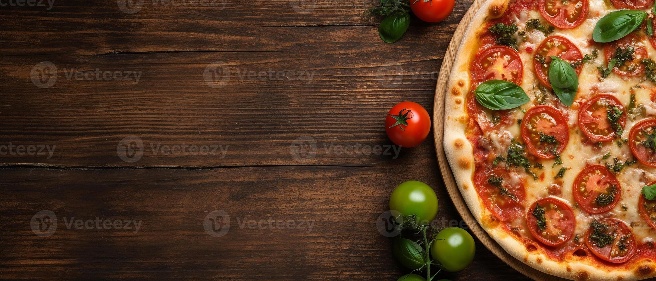 Delicious pizza on the wooden board ai generate photo