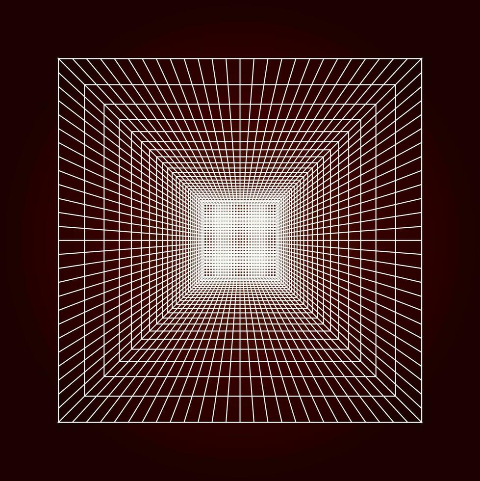 3D wireframe of grid. Grid perspective white room with gray wireframe background. Free vector illustration.