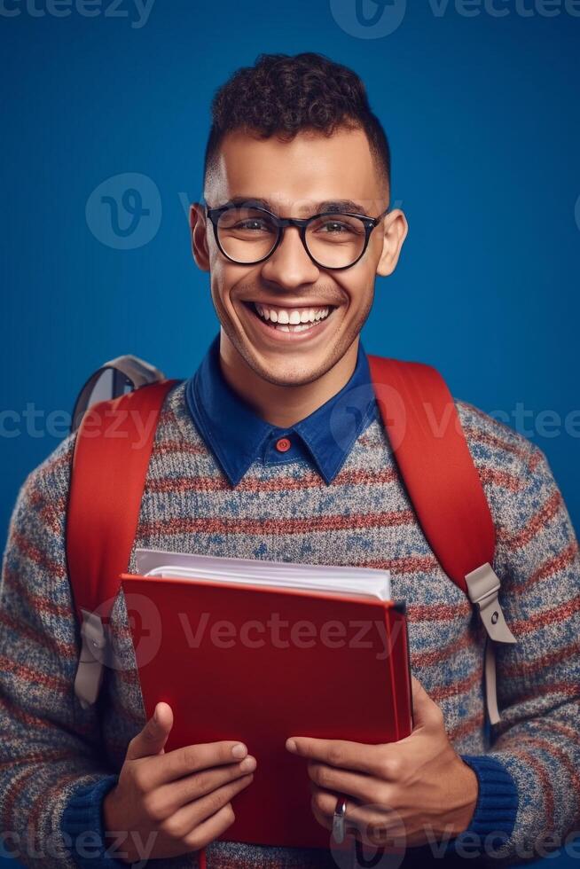 Student with book smiling confident ai generate photo