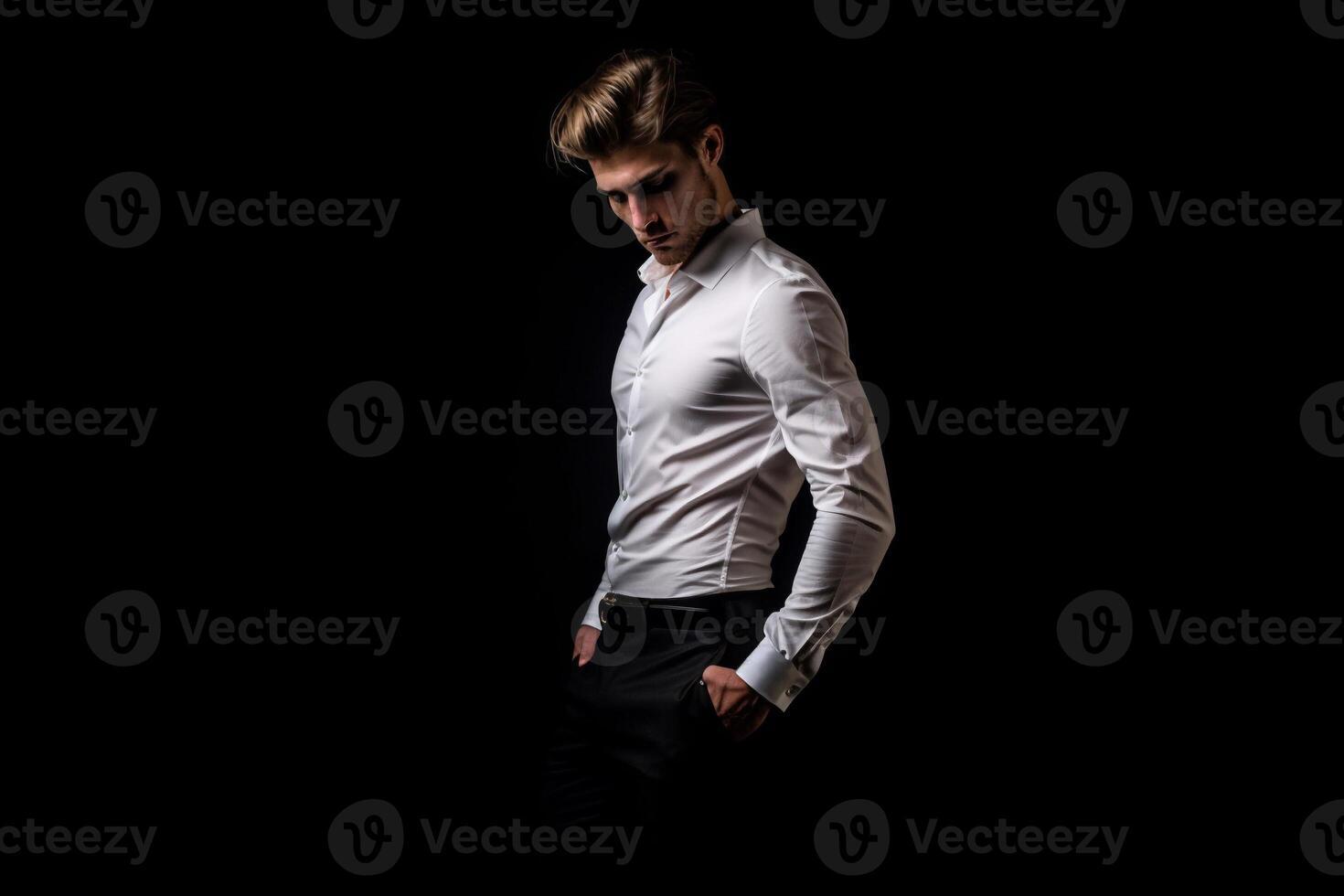 Portrait cool man with black background ai generate photo