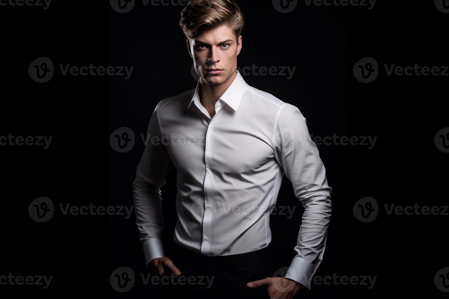Portrait cool man with black background ai generate photo