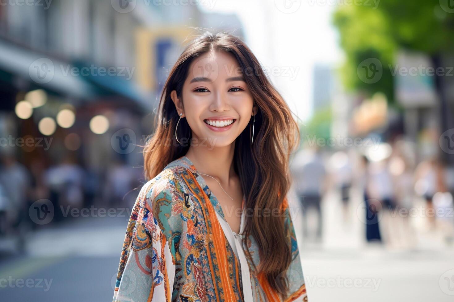 portrait of a beautiful woman smiling ai generate photo