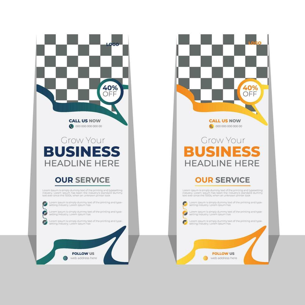 Roll Up Banner Business Roll Up Banner stand vector creative design. Sale banner stand or flag design layout. Modern Exhibition Advertising vector Trend design. Corporate Banners