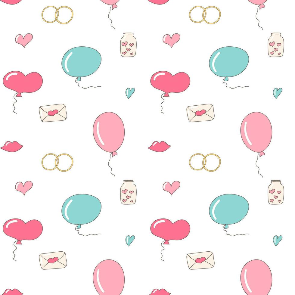 heart wings rings engagement diamond balloons kiss vector