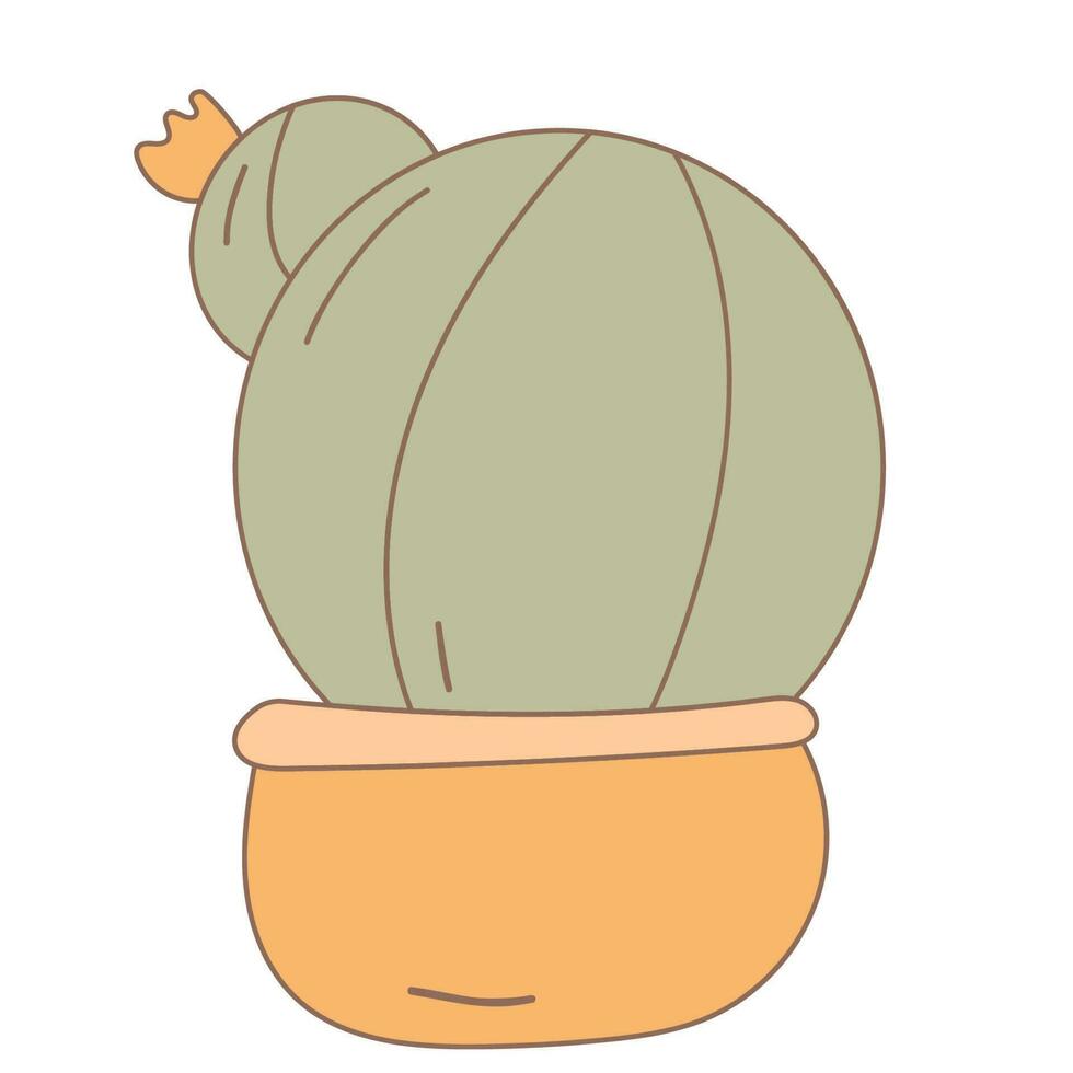 flower cactus pot home comfort watering green orange yellow spiky element icon vector