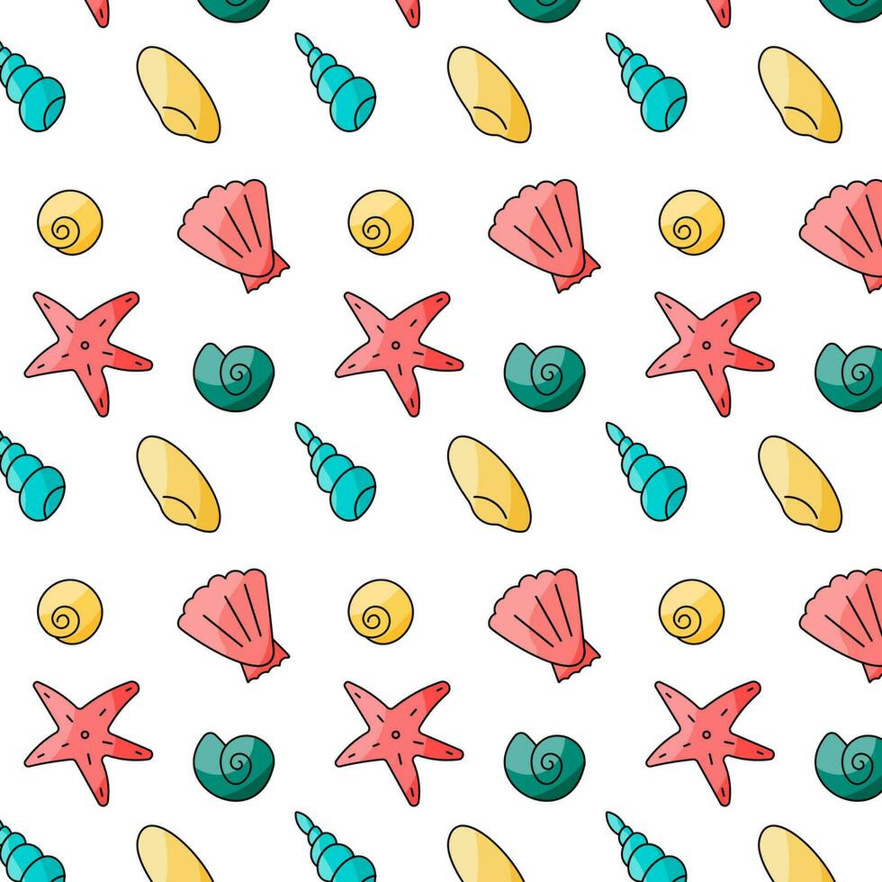 shells sea rest colorful beautiful bright pattern. Vector illustration