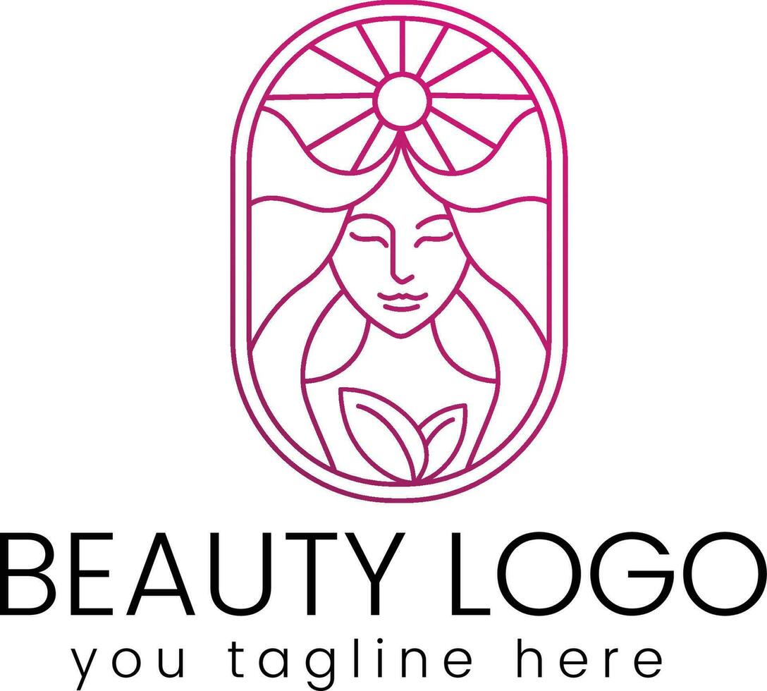 Beauty woman nature outline logo design vector