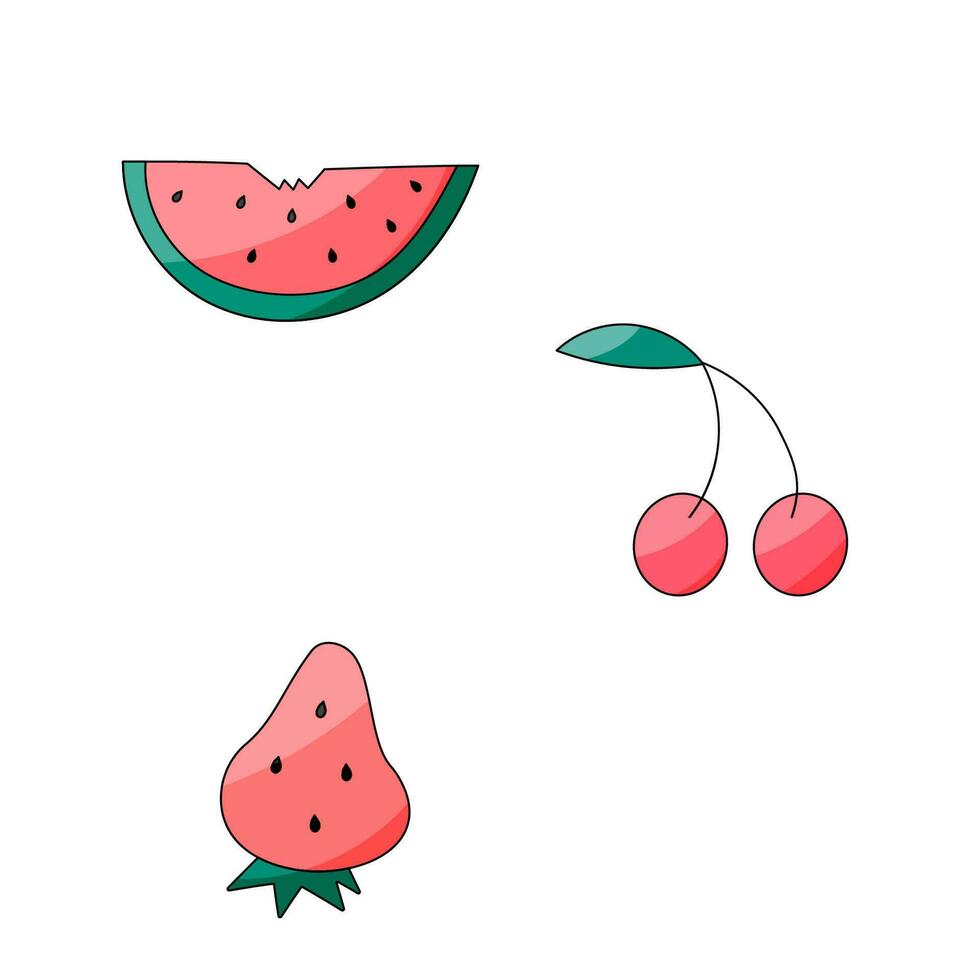 fruit summer set elements watermelon strawberry cherry tasty bright warm vector