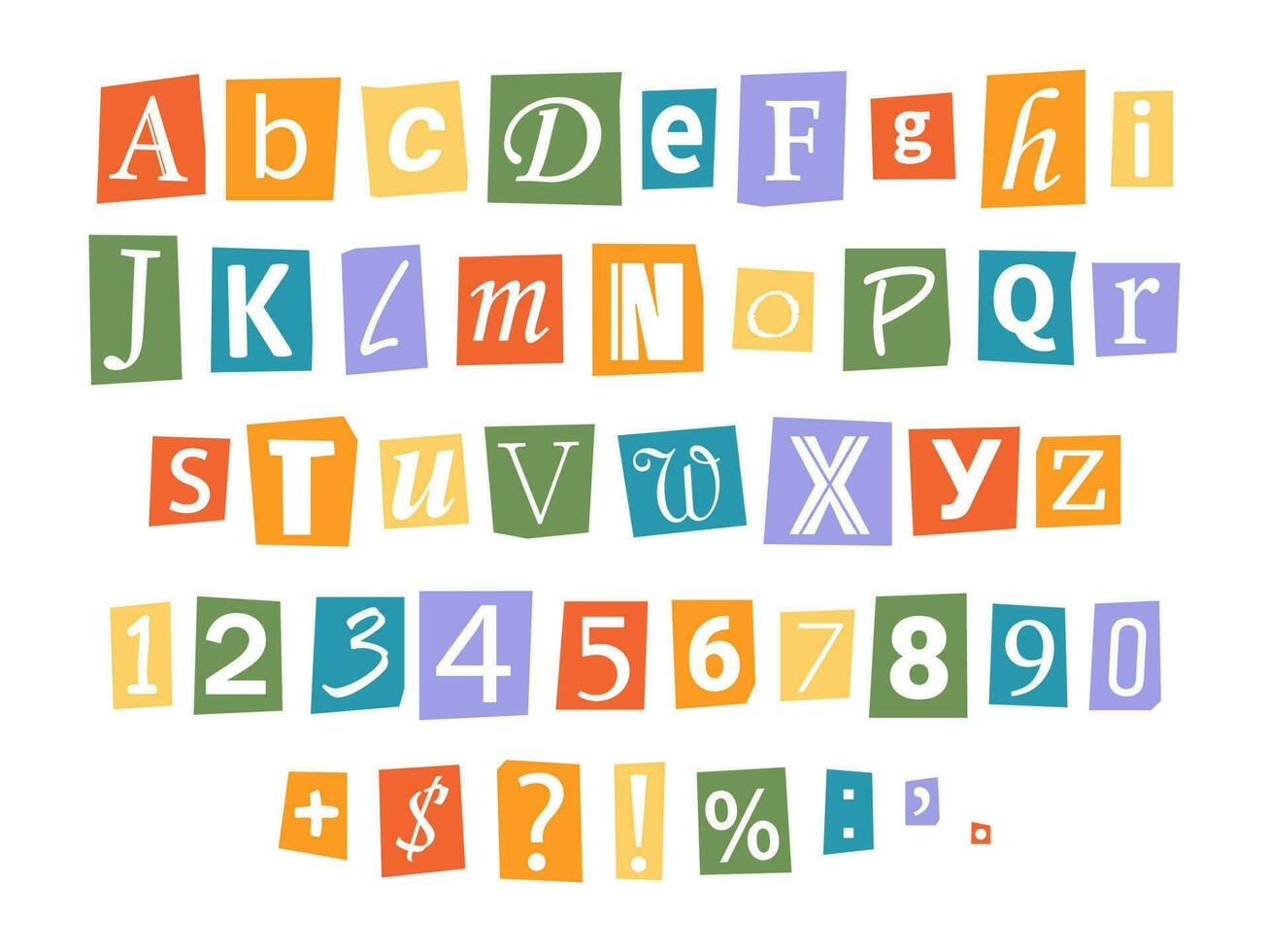 Vector LGBT ransom font in y2k style. Pride month letters cut-outs from magazine. LGBT community criminal alphabet set. Retro ransom text in rainbow colors.