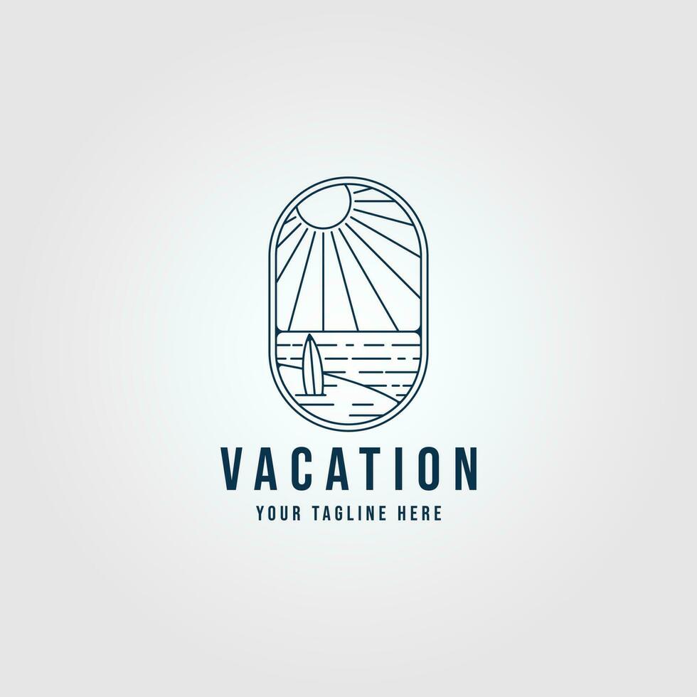 beach line art logo vacation, background sunlight minimalist  with emblem vector illustration design