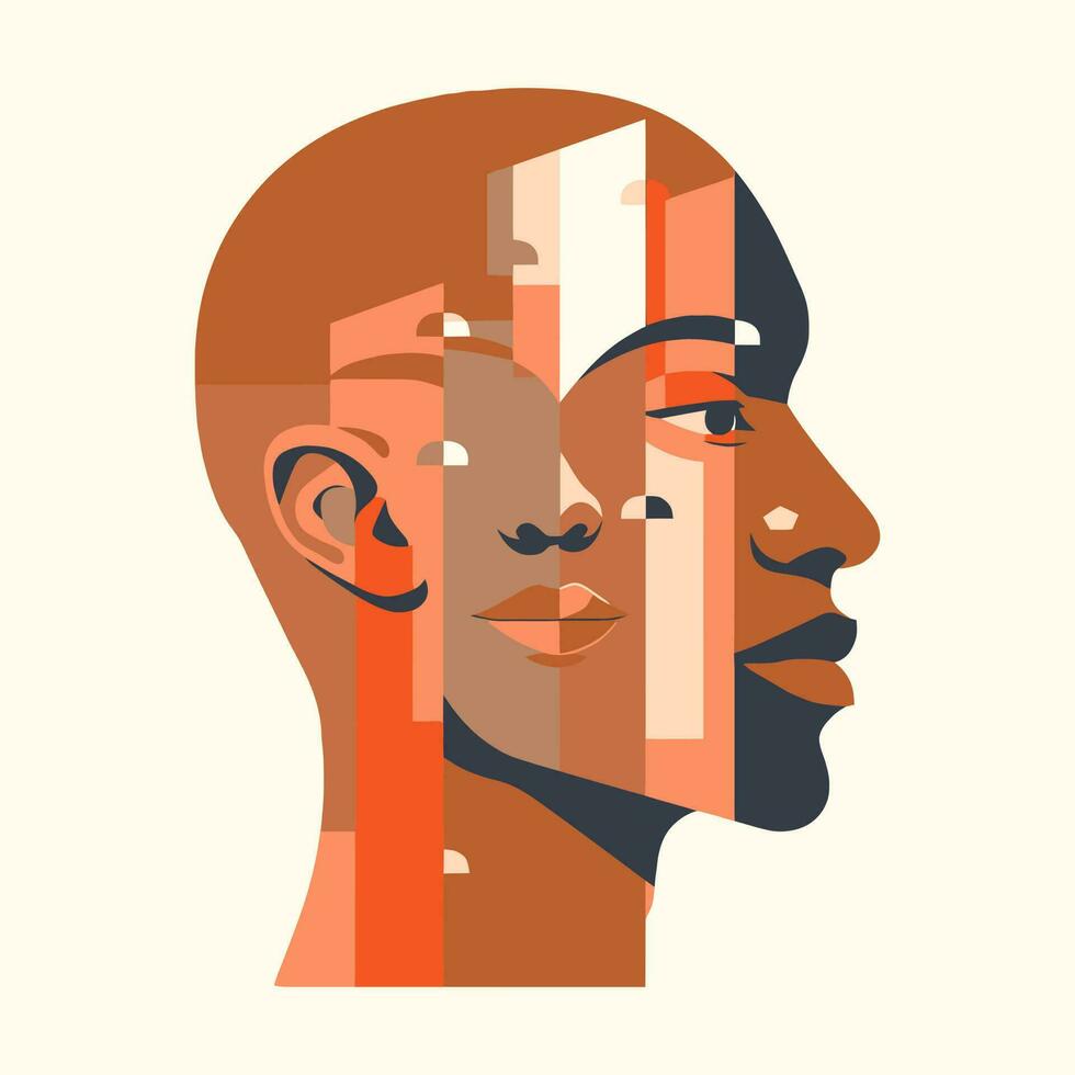 people head abstract illustration, mix skin color, diversity, multicultural, racial equality vector