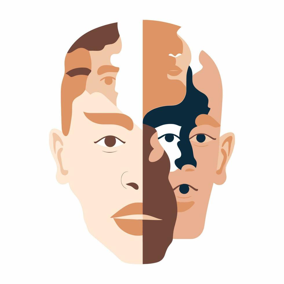 various skin color faces abstract illustration, no racism, diversity, equality concept vector