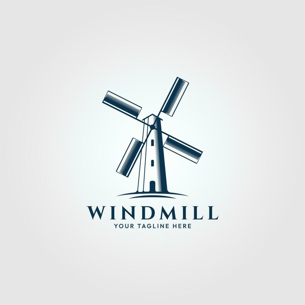 windmill vintage logo, vector icon illustration design template