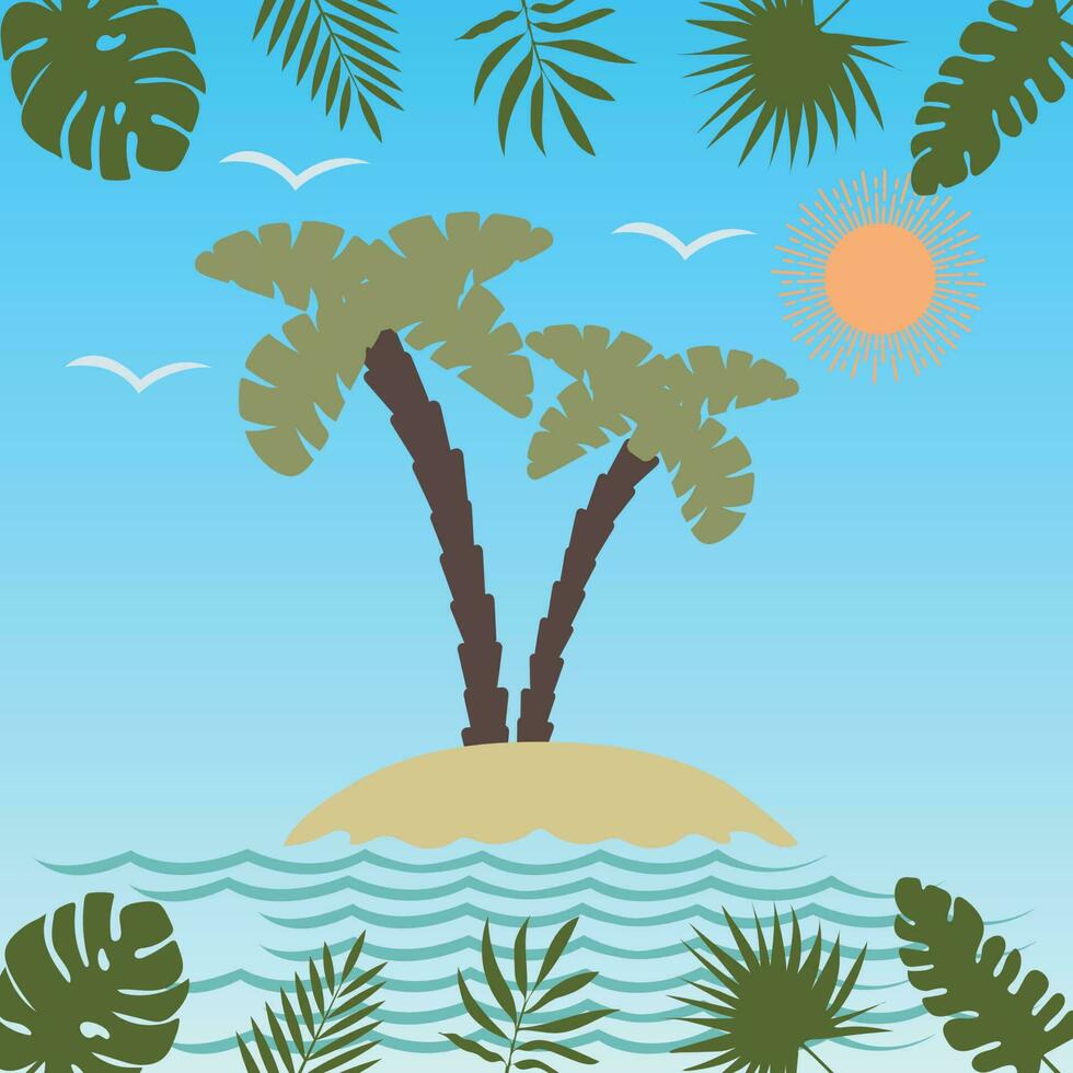 A tropical island with palm trees. Summer holidays. Vector illustration. Vector illustration. Vector