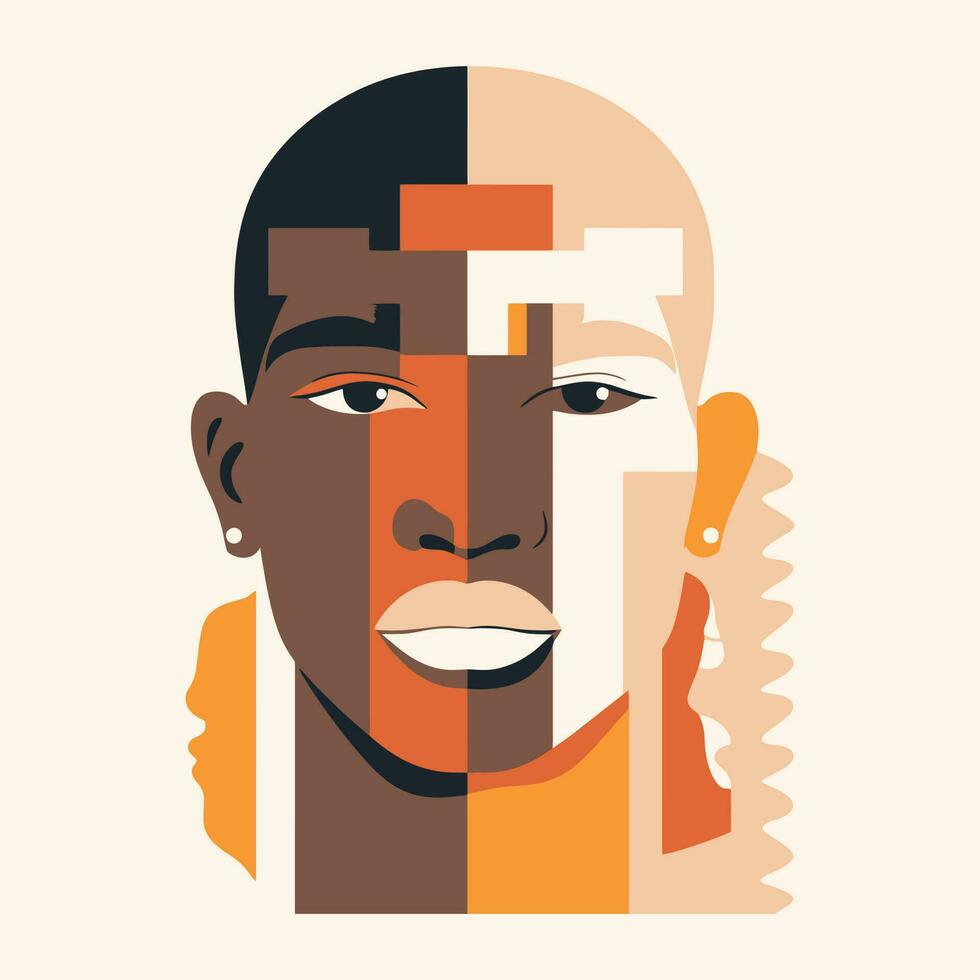 multiracial face, no racism poster, diversity concept, abstract art illustration vector