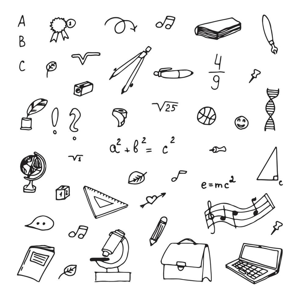 School education. Seamless pattern with doodles. Let's go back to the school drawing of doodles.Paper background, suitable for printing on fabric, wrapper. Vector