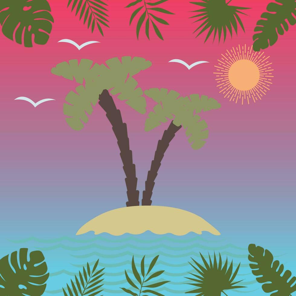 A tropical island with palm trees. Summer holidays. Vector illustration. Vector illustration. Vector