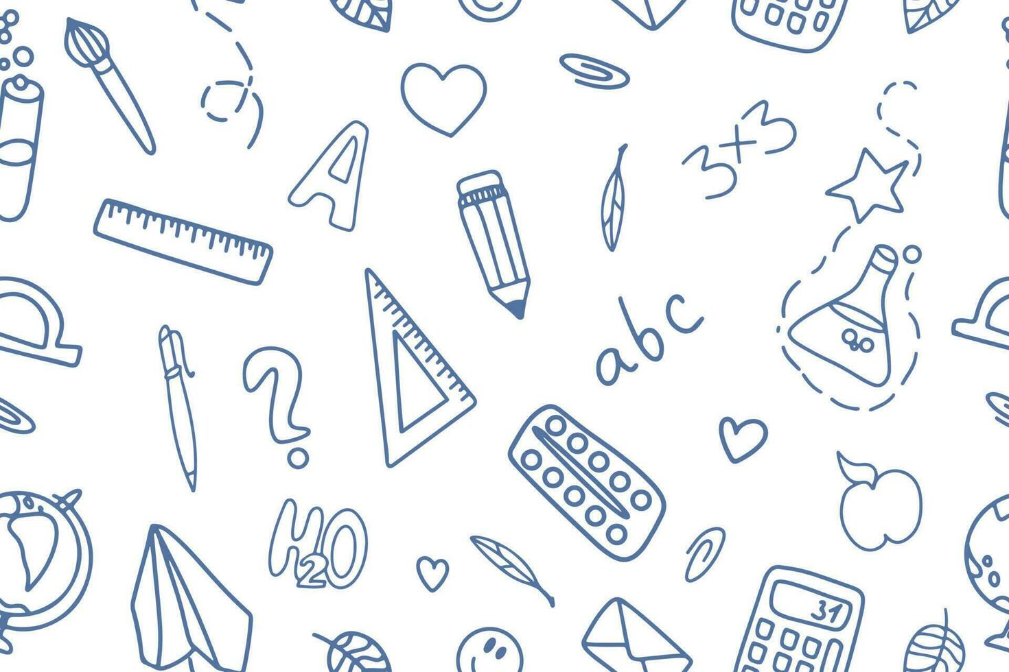 School education. Seamless pattern with doodles. Let's go back to the school drawing of doodles.Paper background, suitable for printing on fabric, wrapper. Vector